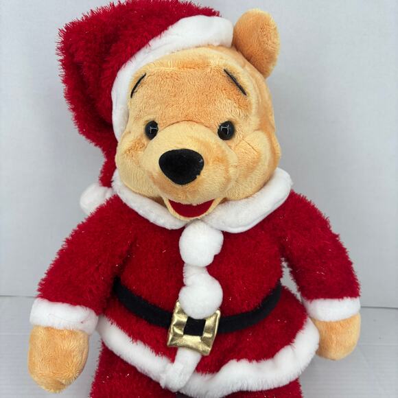 Disney Store Winnie Pooh Bear Plush as Santa Sparkle Red Suit Hat 19 Inch - Picture 2 of 10